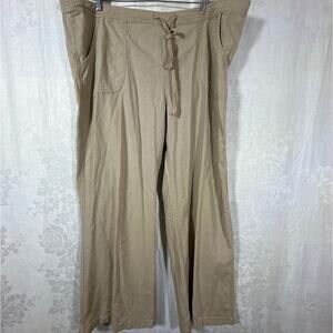 Per Se Pants 22W Tan Linen Blend Pull On Wide Leg Elastic Waist